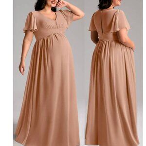 Azazie Verna Maternity Elegant Maxi Dress Chiffon Formal Party Champagne Rose